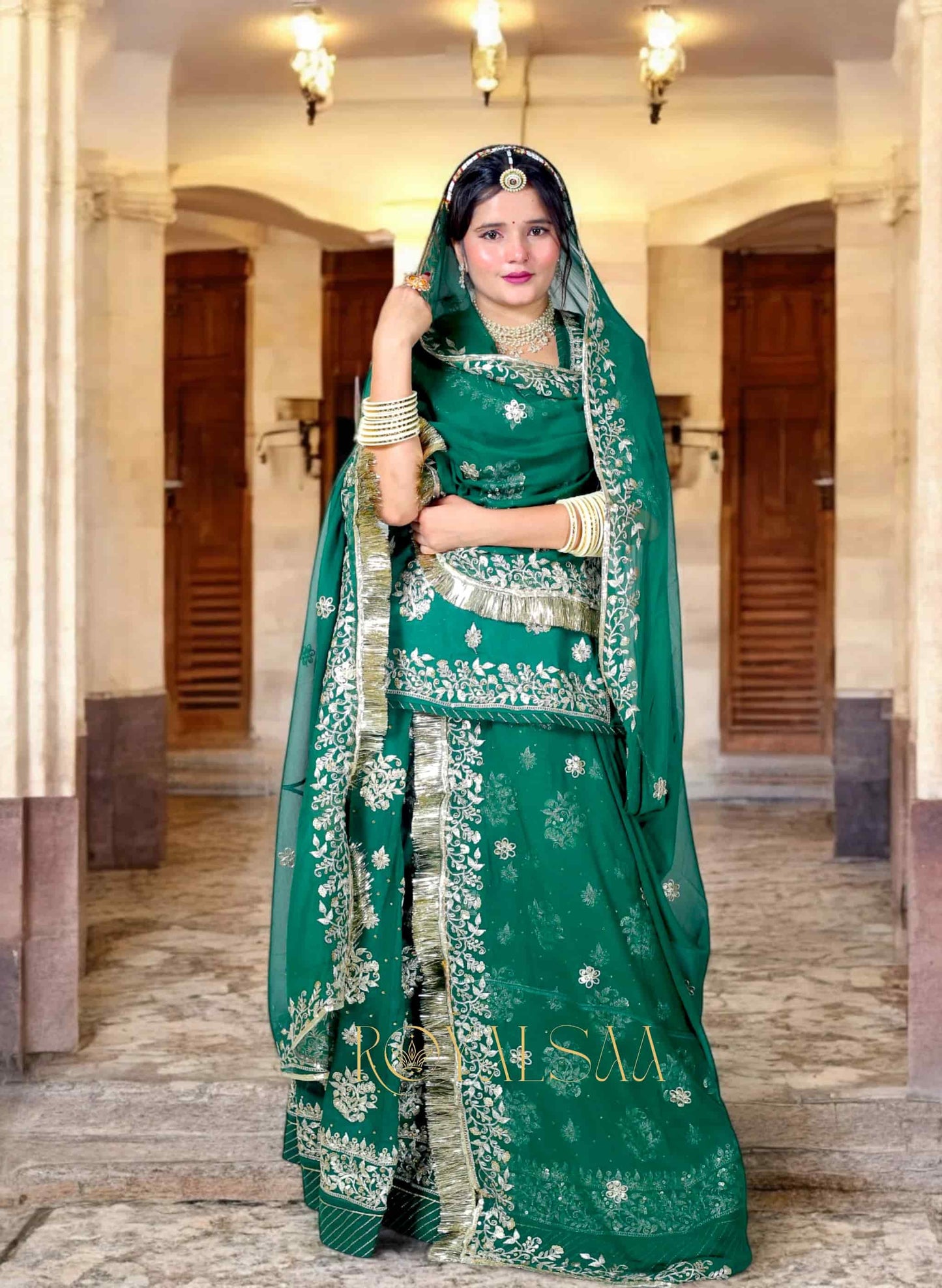 Hariyali Rajputi Poshak - Chiffon with Zari & Sequins