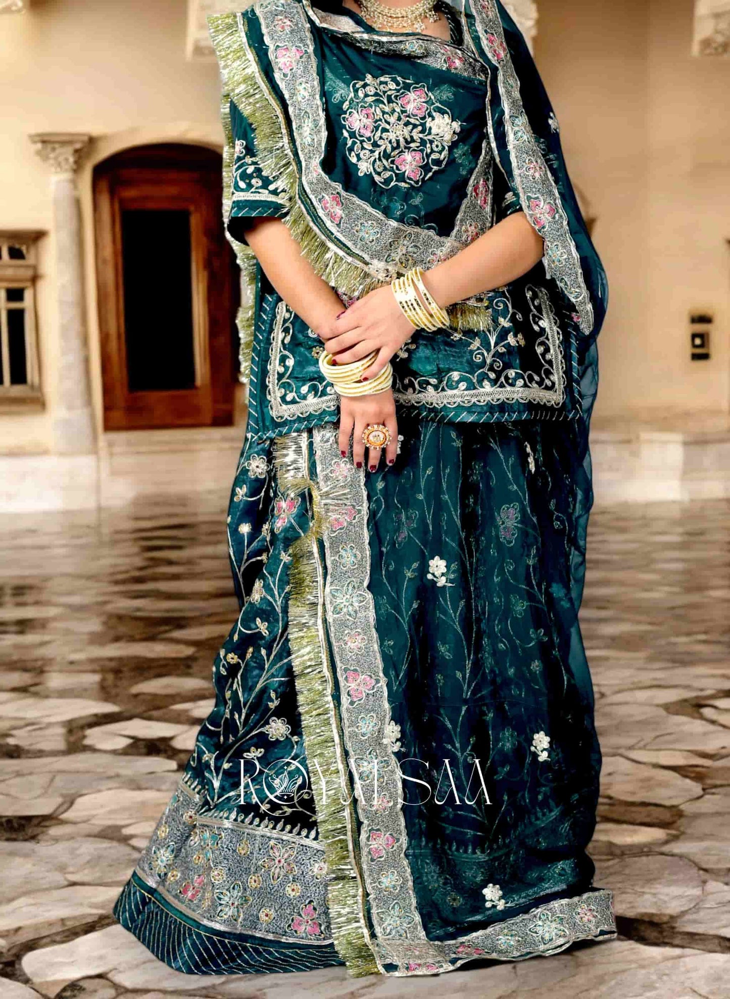 Dark Green Poshak with Resham & Aari Work