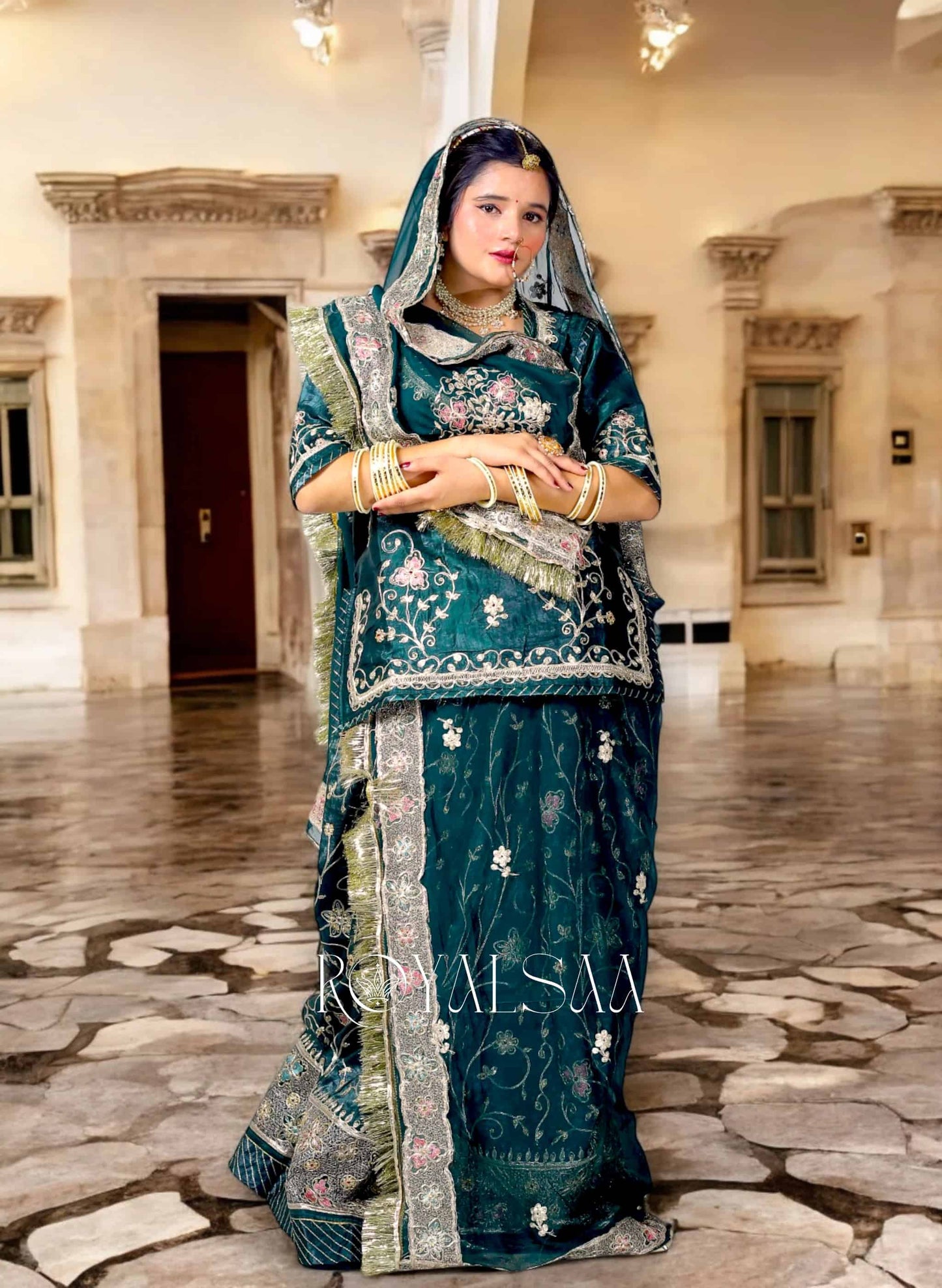 Dark Green Poshak with Resham & Aari Work