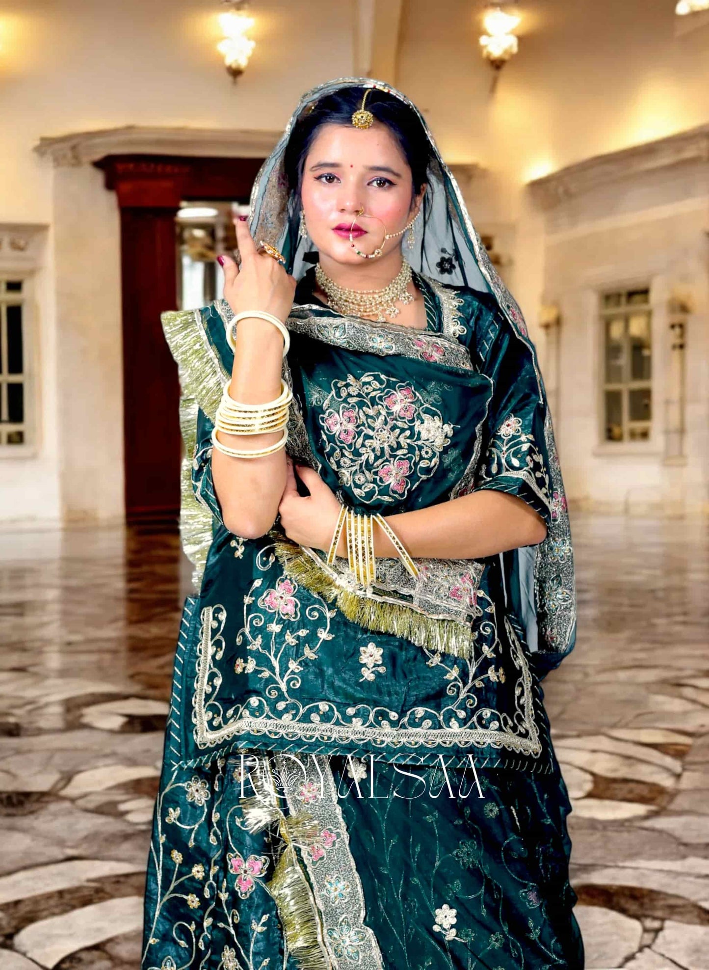 Dark Green Poshak with Resham & Aari Work