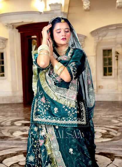 Dark Green Poshak with Resham & Aari Work