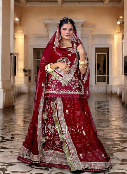 Mehroon Poshak with Aari & Resham Embroidery