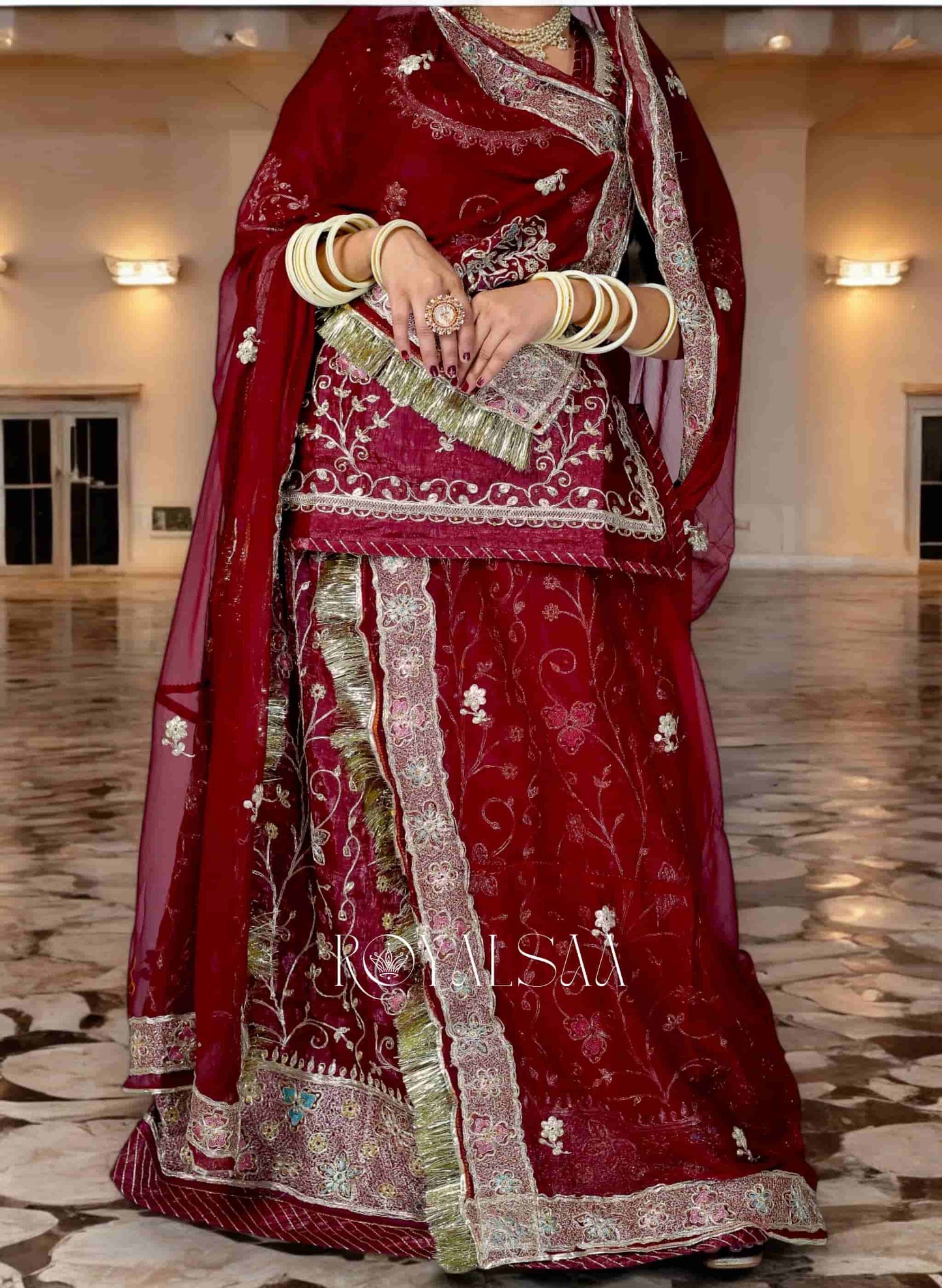 Mehroon Poshak with Aari & Resham Embroidery