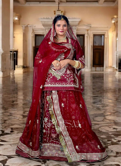 Mehroon Poshak with Aari & Resham Embroidery