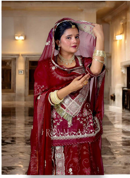 Mehroon Poshak with Aari & Resham Embroidery