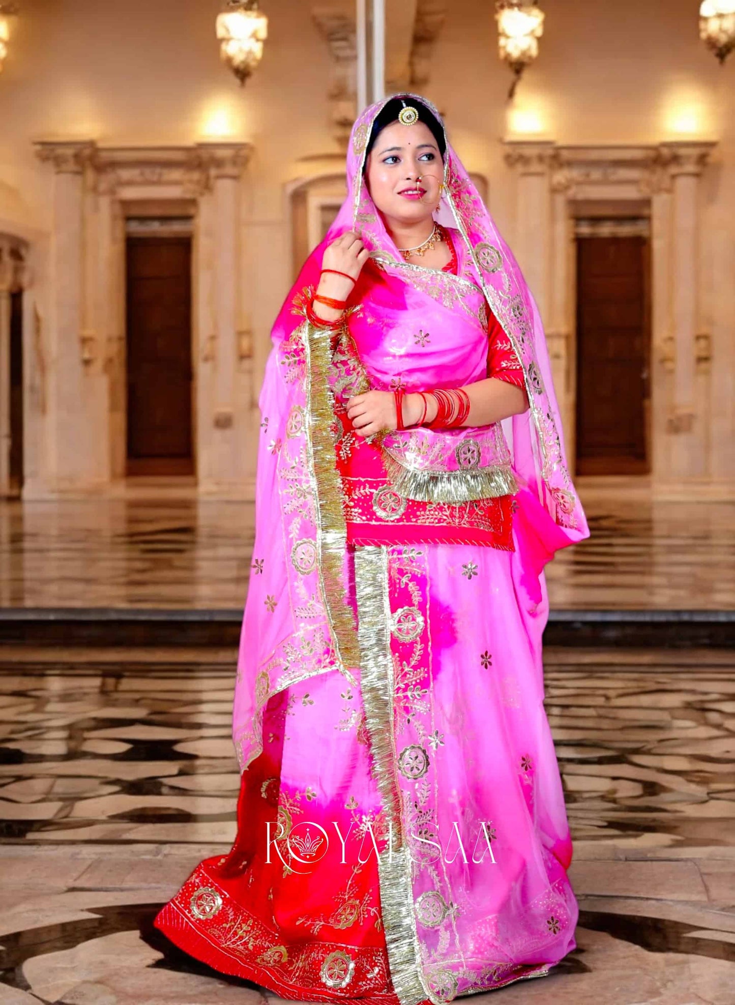 Rani Pink Silk Rajputi Poshak – Gota & Kundan