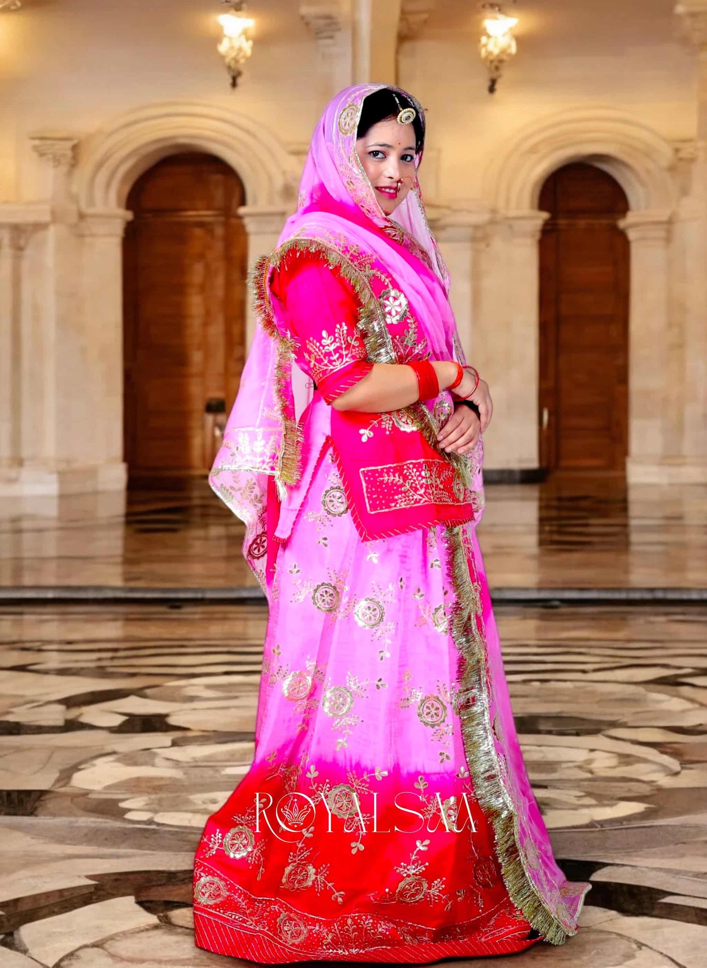 Rani Pink Silk Rajputi Poshak – Gota & Kundan