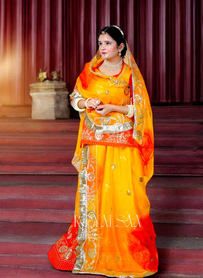 Sunset Silk Rajputi Poshak – Gota & Kundan