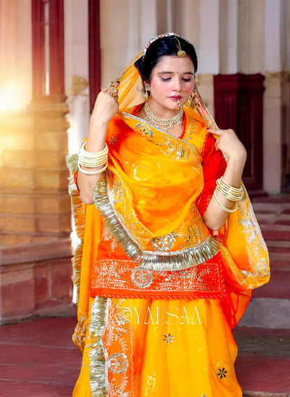 Sunset Silk Rajputi Poshak – Gota & Kundan