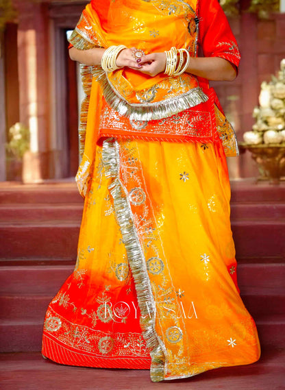 Sunset Silk Rajputi Poshak – Gota & Kundan
