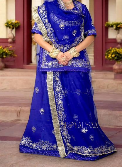 Royal Blue Rajputi Poshak – Silk with Zari & Chain Stitch Stone Work