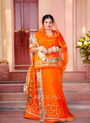 Kesariya Rajputi Poshak – Satin with Zardozi & Gota Stone Work