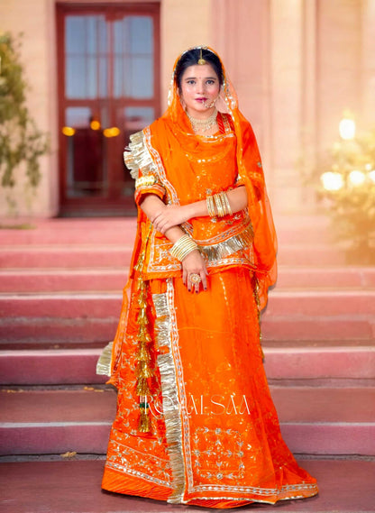 Kesariya Rajputi Poshak – Satin with Zardozi & Gota Stone Work
