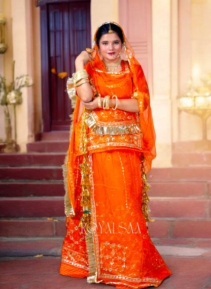 Kesariya Rajputi Poshak – Satin with Zardozi & Gota Stone Work