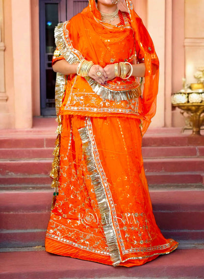 Kesariya Rajputi Poshak – Satin with Zardozi & Gota Stone Work