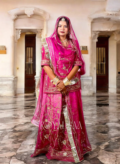 Wine Rajputi Poshak – Tissue with Zardosi, Dabka & Stone Work