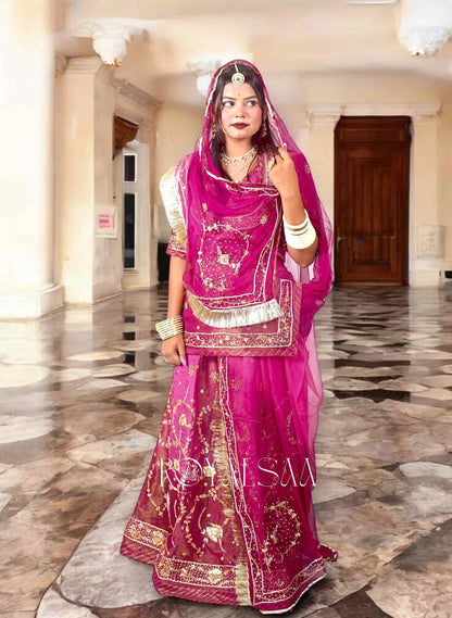 Wine Rajputi Poshak – Tissue with Zardosi, Dabka & Stone Work