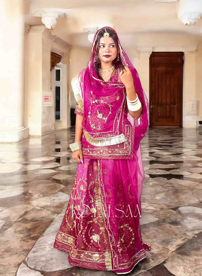 Wine Rajputi Poshak – Tissue with Zardosi, Dabka & Stone Work