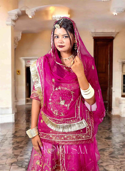 Wine Rajputi Poshak – Tissue with Zardosi, Dabka & Stone Work