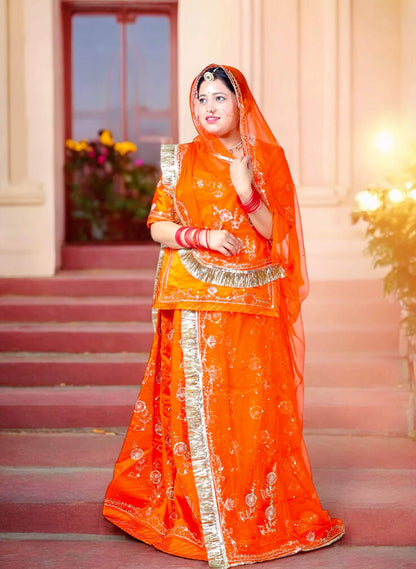 Rust Orange Rajputi Poshak – Bamber Satin with Zardozi Work
