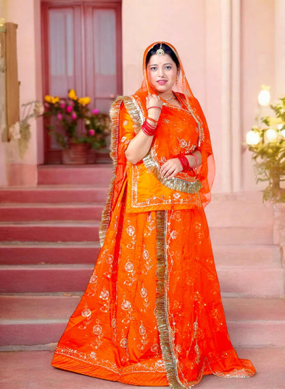 Rust Orange Rajputi Poshak – Bamber Satin with Zardozi Work