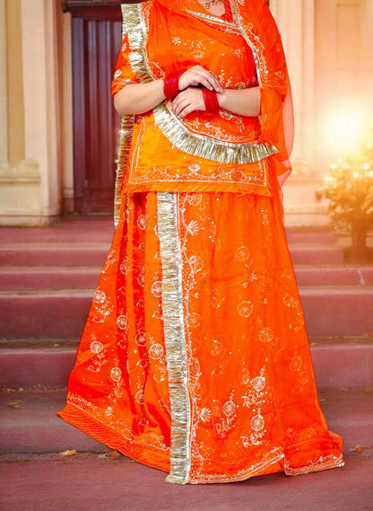 Rust Orange Rajputi Poshak – Bamber Satin with Zardozi Work