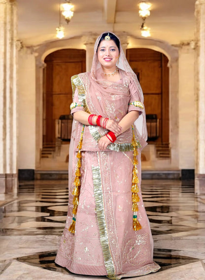 Faded Pink Rajputi Poshak – Crap Silk with Zardozi