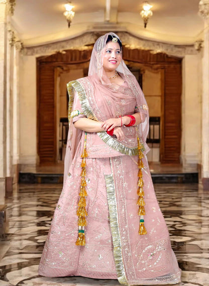 Faded Pink Rajputi Poshak – Crap Silk with Zardozi