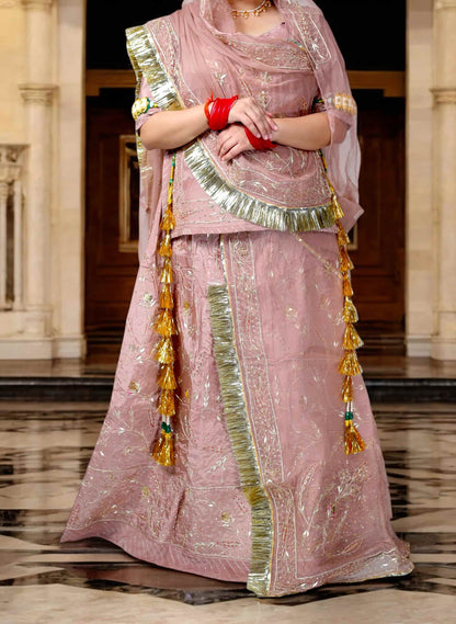 Faded Pink Rajputi Poshak – Crap Silk with Zardozi