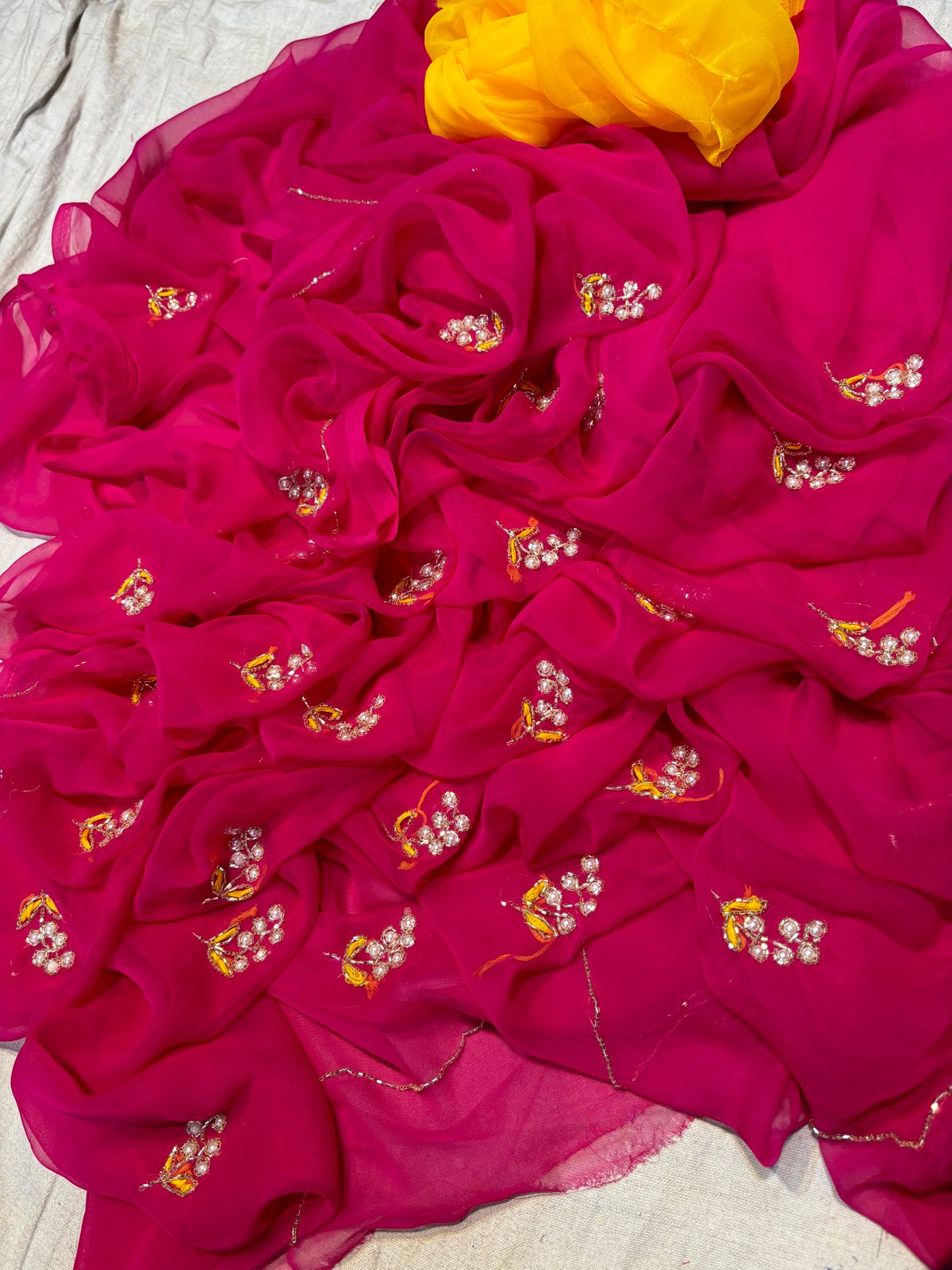 Dark Pink Saree with 30 Handcrafted Buttis – Wedding Special