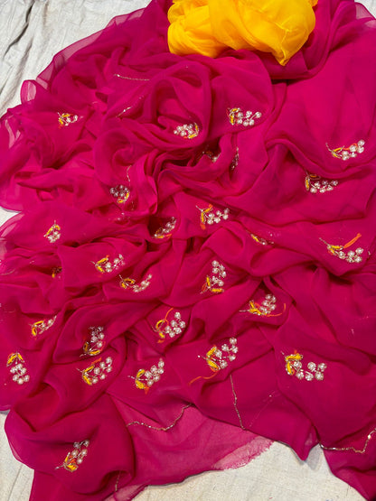 Dark Pink Saree with 30 Handcrafted Buttis – Wedding Special