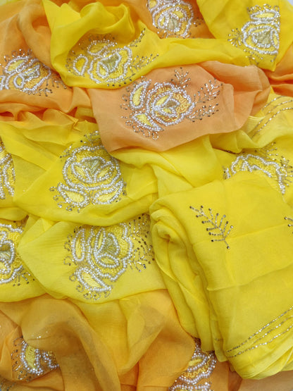 Kadana & Sequence Saree – Handcrafted Lemon Yellow & Orange